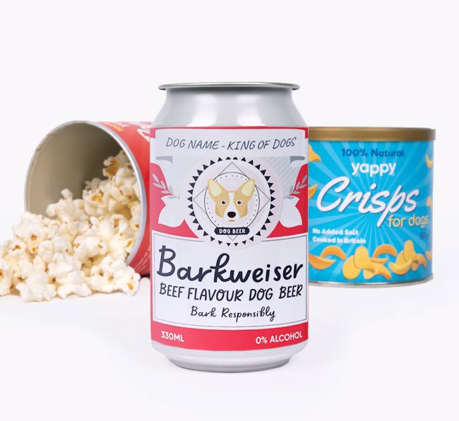 Barkweiser: Personalised {breedFullName} Beer with Popcorn & Crisps 